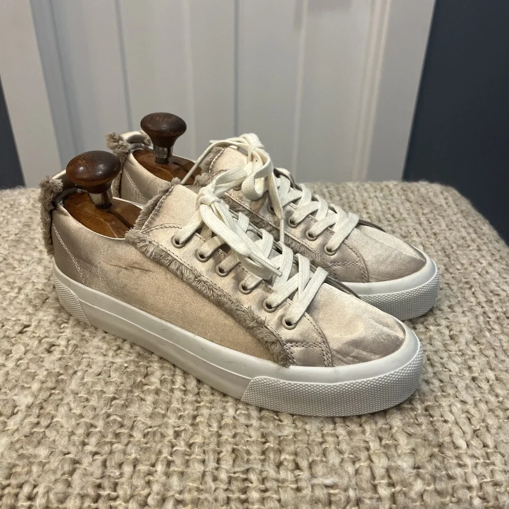Zara Women's Satin Champagne Platform Sneakers Fringe Size 38 US 7.5